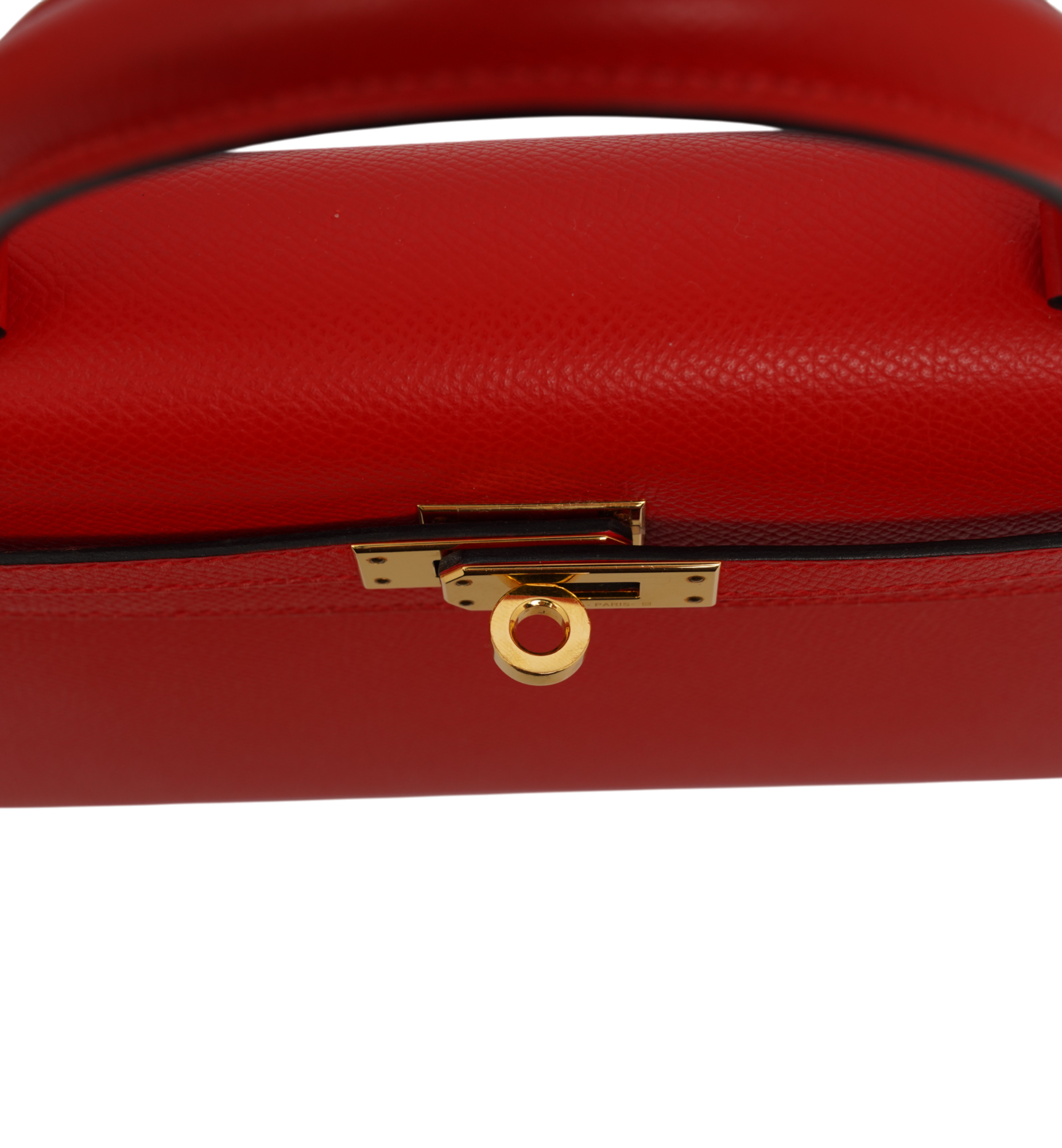 Hermès Kelly 25 Special Order Epsom Rouge de Coeur (S3) | Blue Zellige GHW