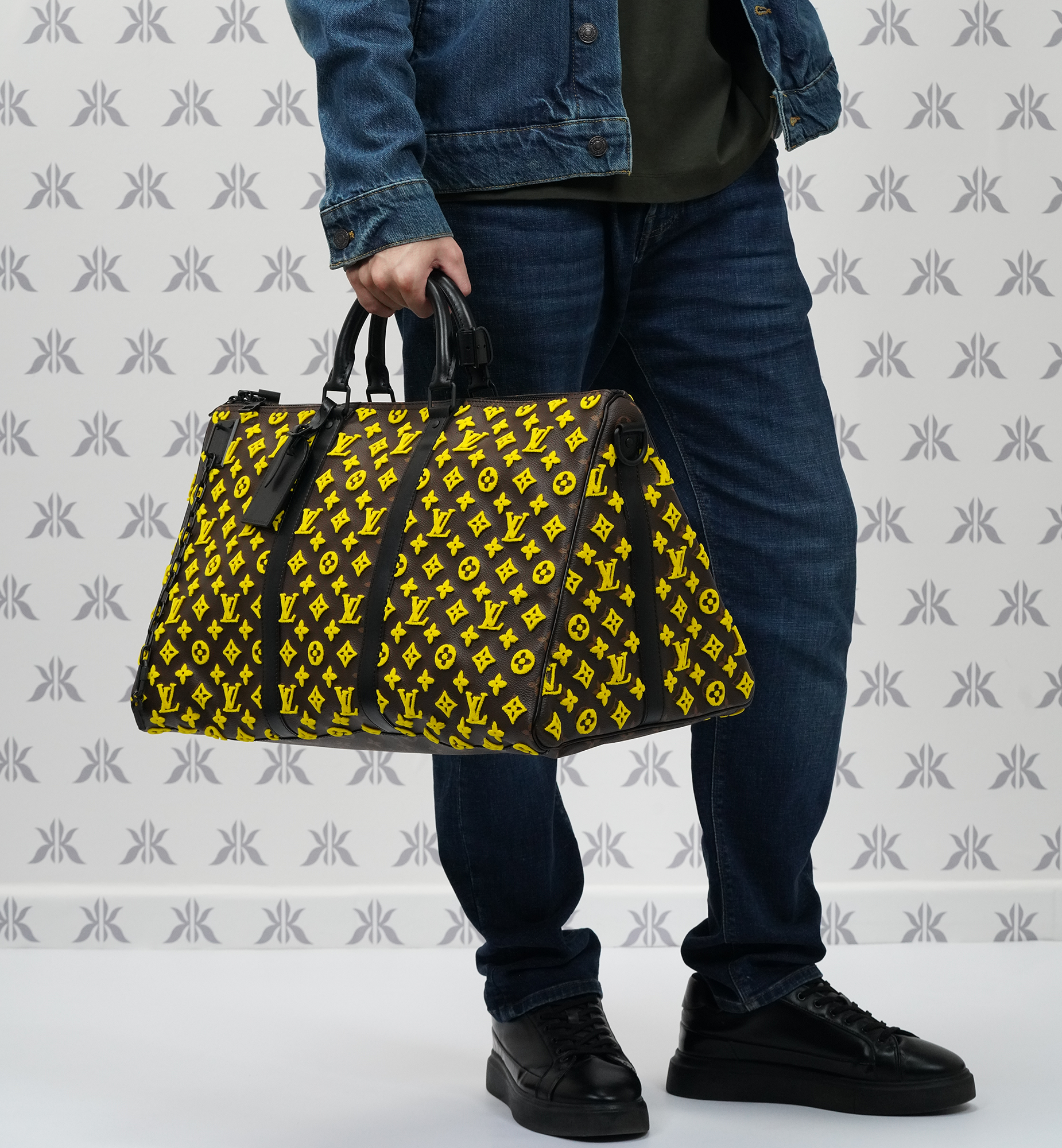 Louis Vuitton Monogram Tuffetage Keepall Triangle Bandouliere 50 Yellow