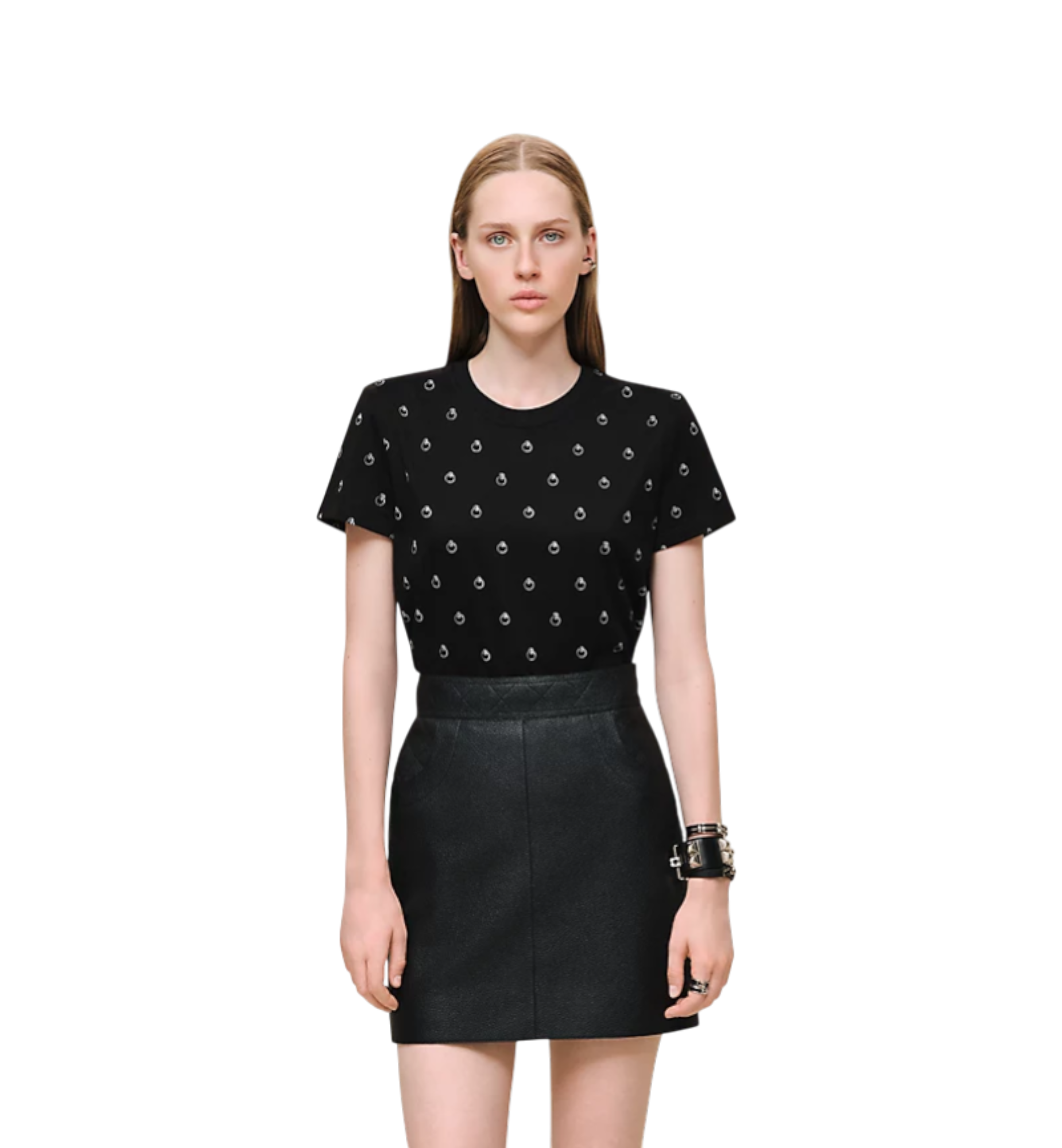 Hermès Droit Imprimé Anneau Finesse T-shirt 02 Noir