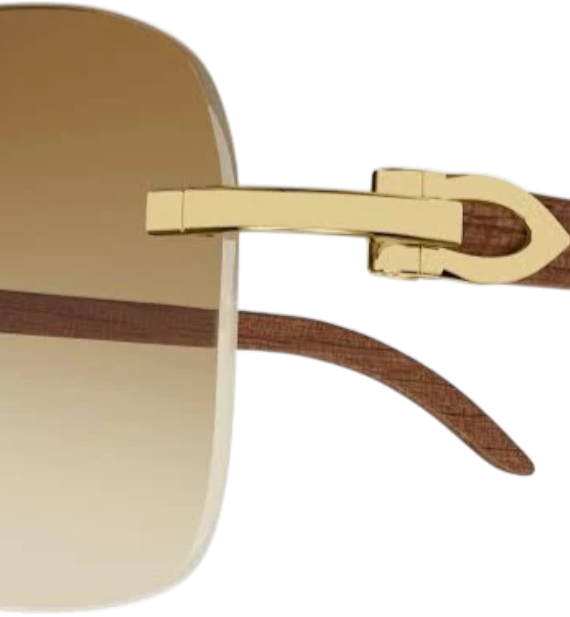 Cartier Sunglasses Wood Rimless Rectangle Frame Brown/Gold Ref. CT0041RS
