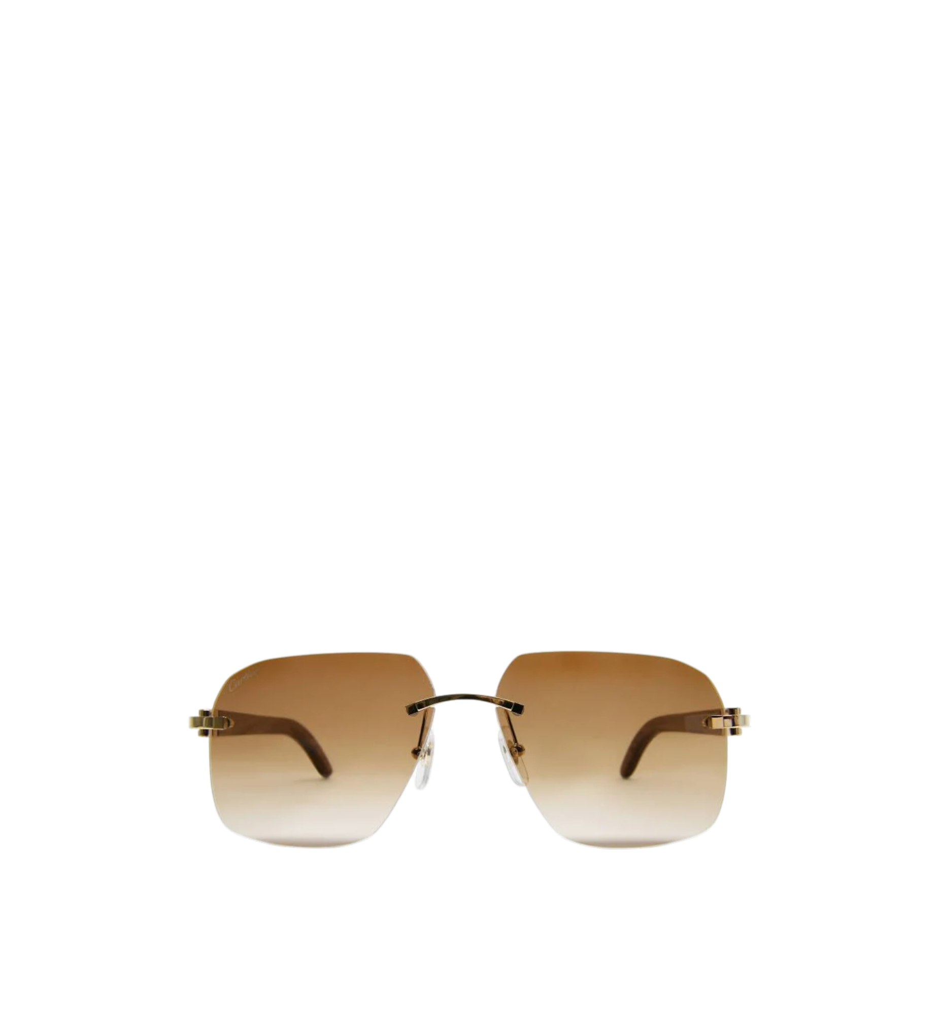 Cartier Sunglasses Wood Rimless Rectangle Frame Brown/Gold Ref. CT0041RS