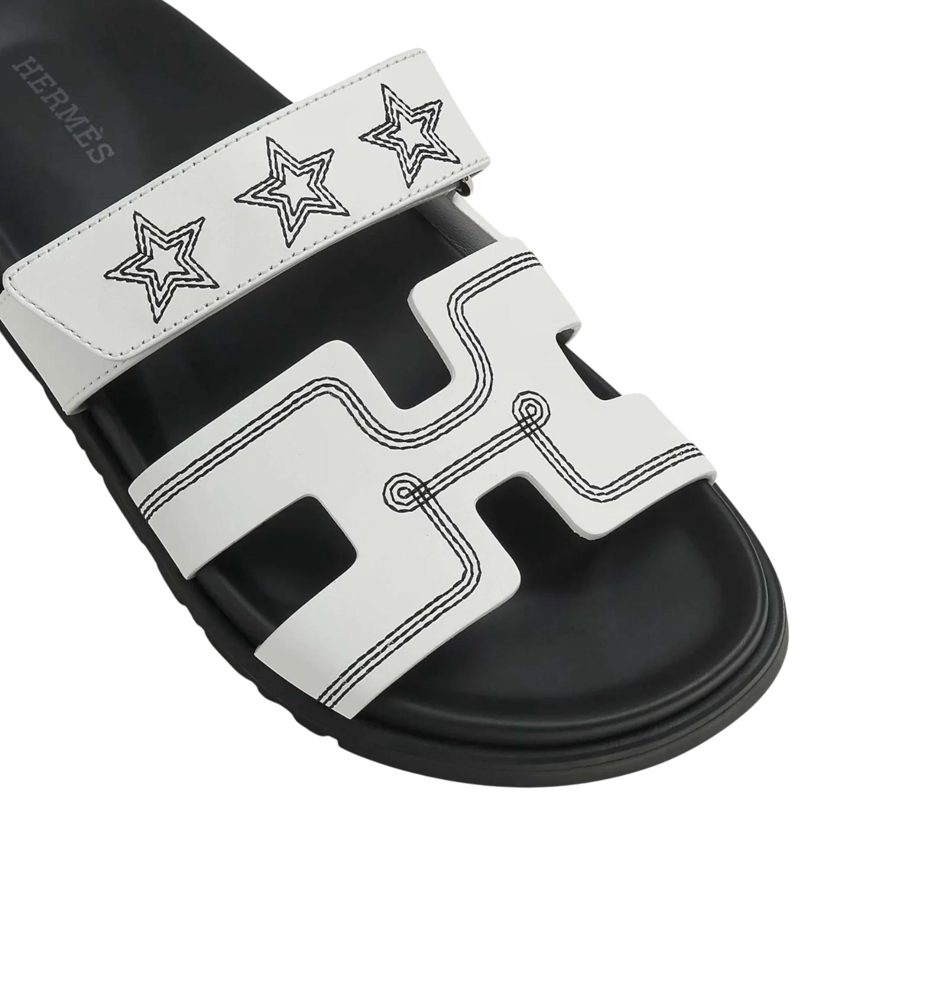 Hermès Chypre Sandal Embroidered Calfskin Stars | White
