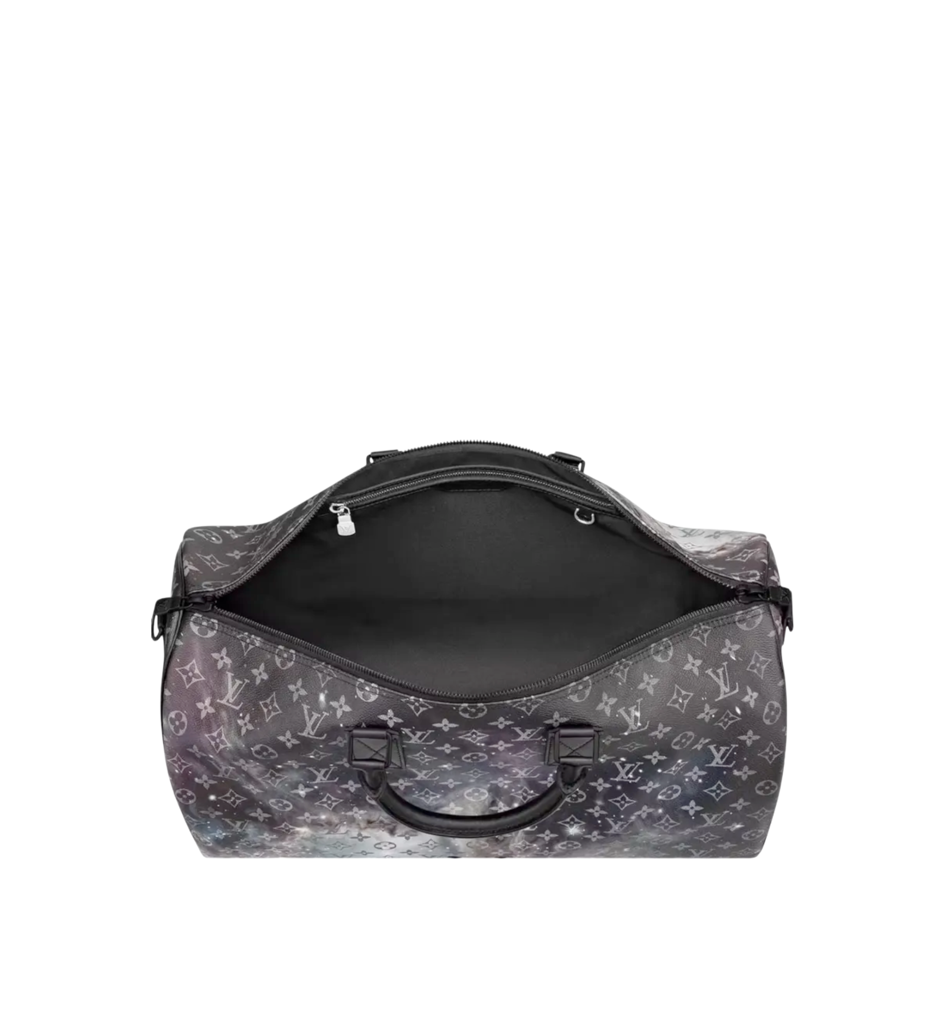 Louis Vuitton Keepall 50 Galaxy Travel Bag Grey Monogram Canvas & Black Leather