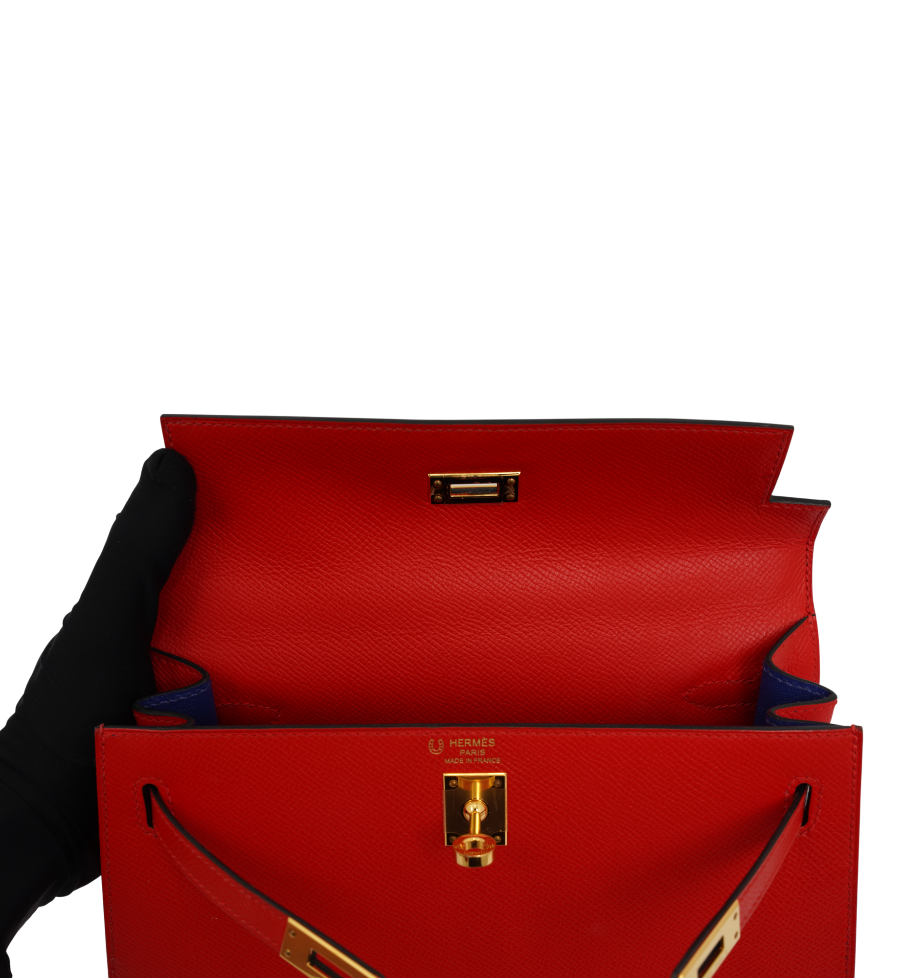 Hermès Kelly 25 Special Order Epsom Rouge de Coeur (S3) | Blue Zellige GHW