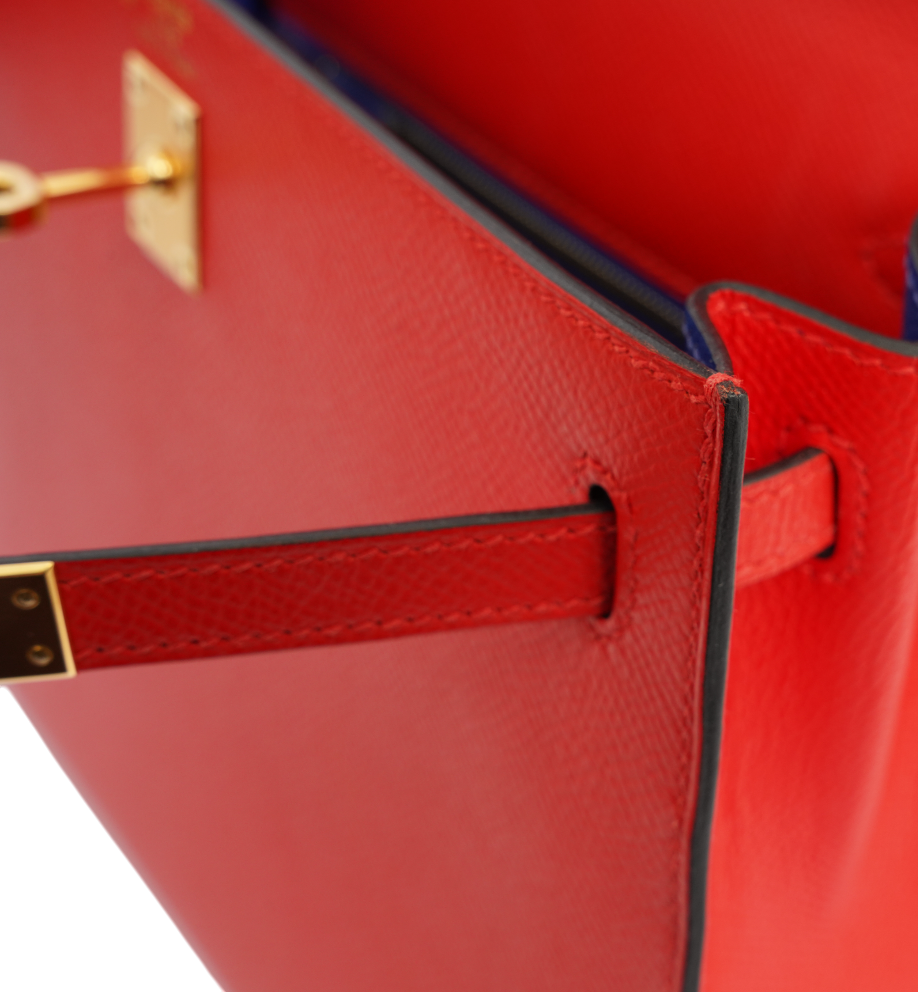 Hermès Kelly 25 Special Order Epsom Rouge de Coeur (S3) | Blue Zellige GHW