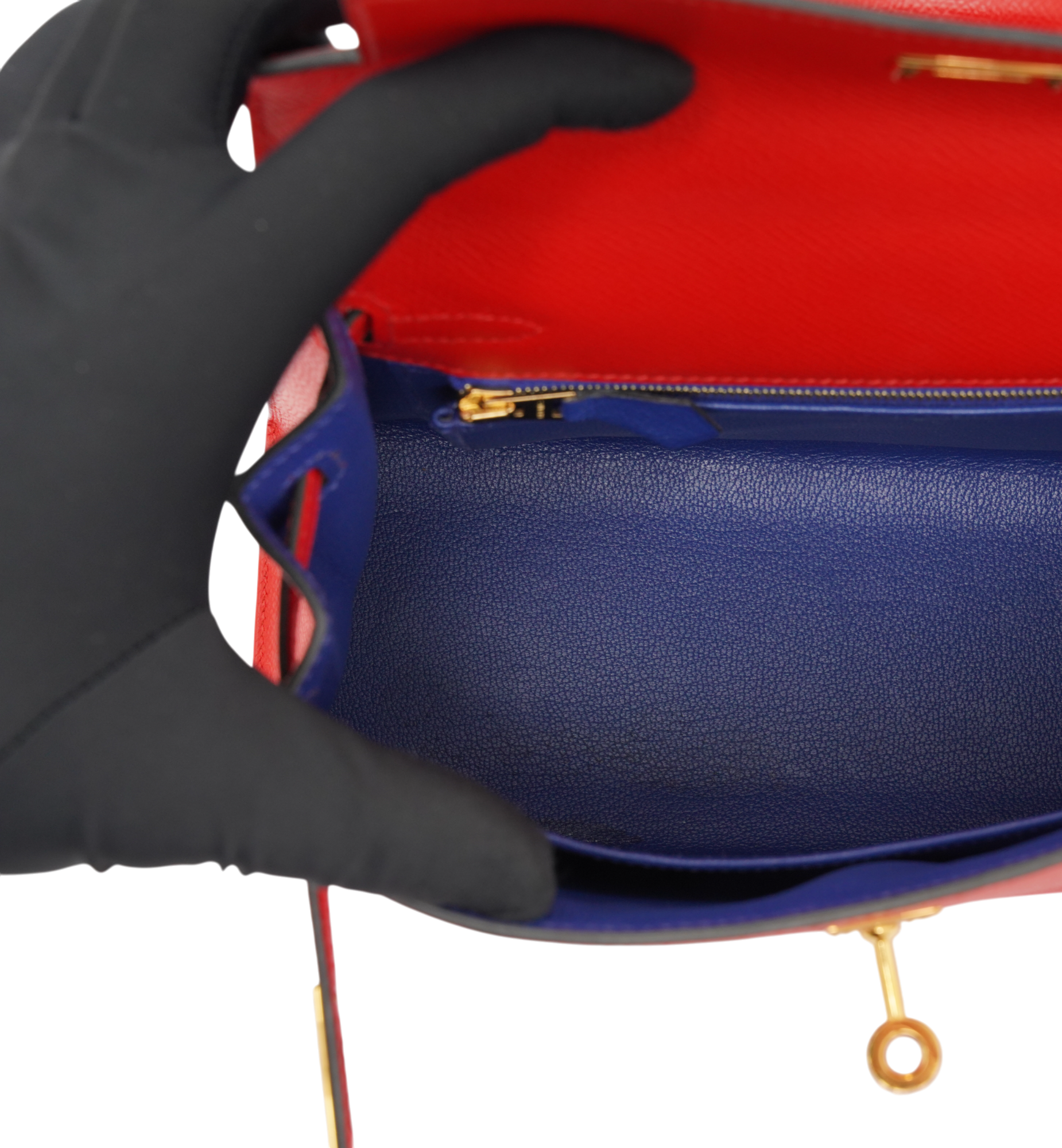 Hermès Kelly 25 Special Order Epsom Rouge de Coeur (S3) | Blue Zellige GHW