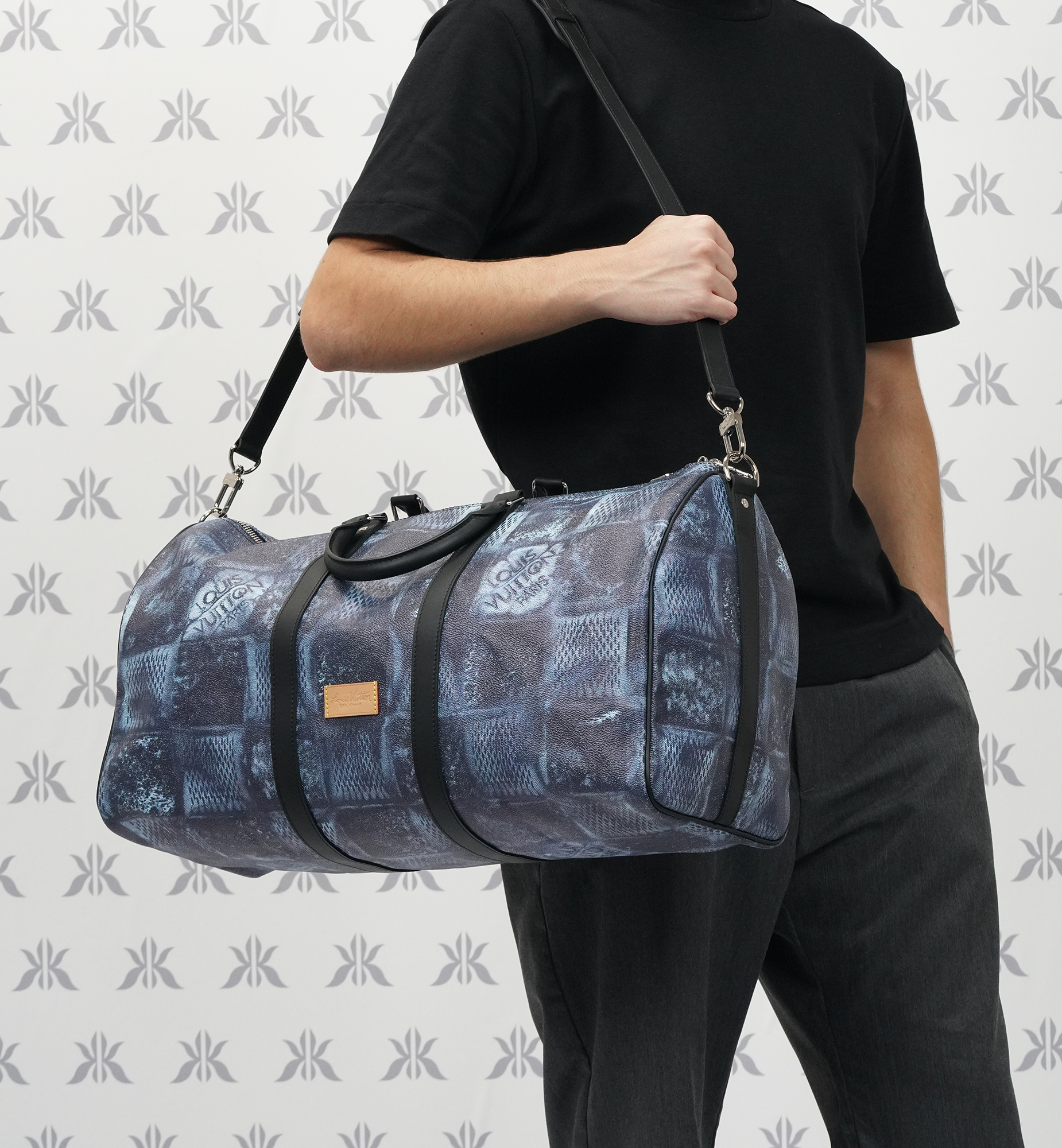 Louis Vuitton Marine Damier Salt Canvas Keepall Bandoulière 50 Silver Hardware, 2021