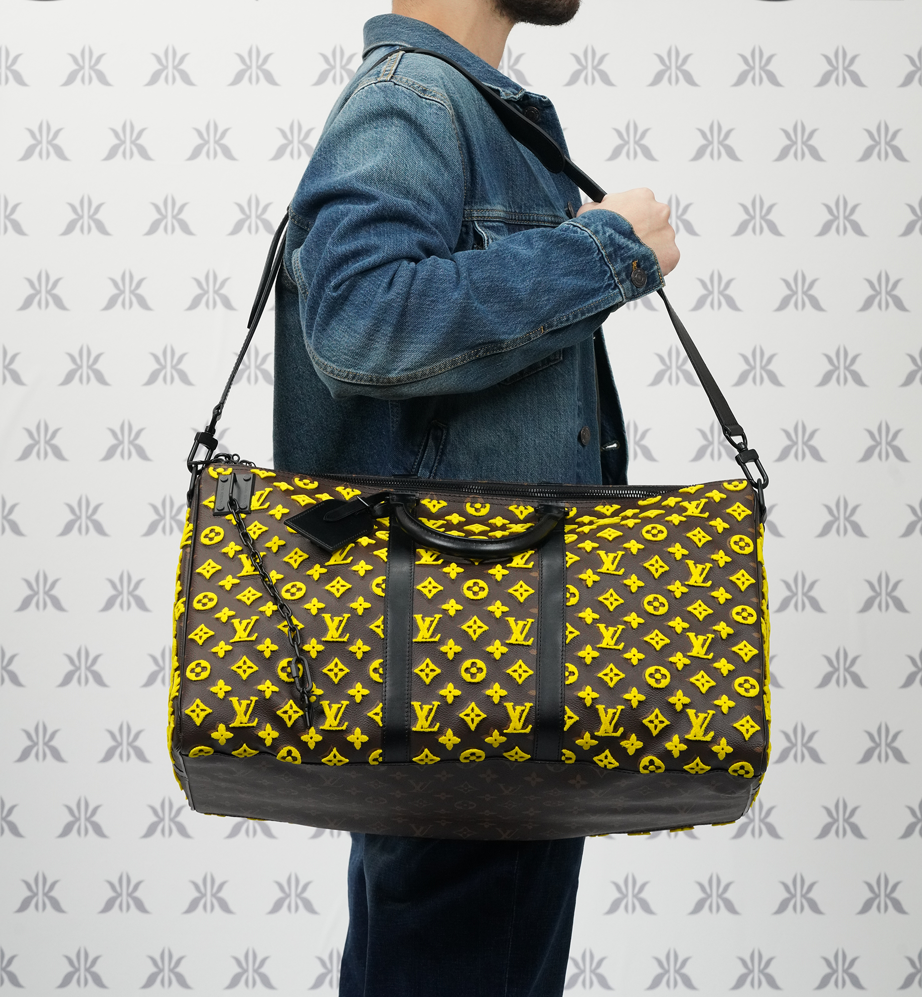 Louis Vuitton Monogram Tuffetage Keepall Triangle Bandouliere 50 Yellow