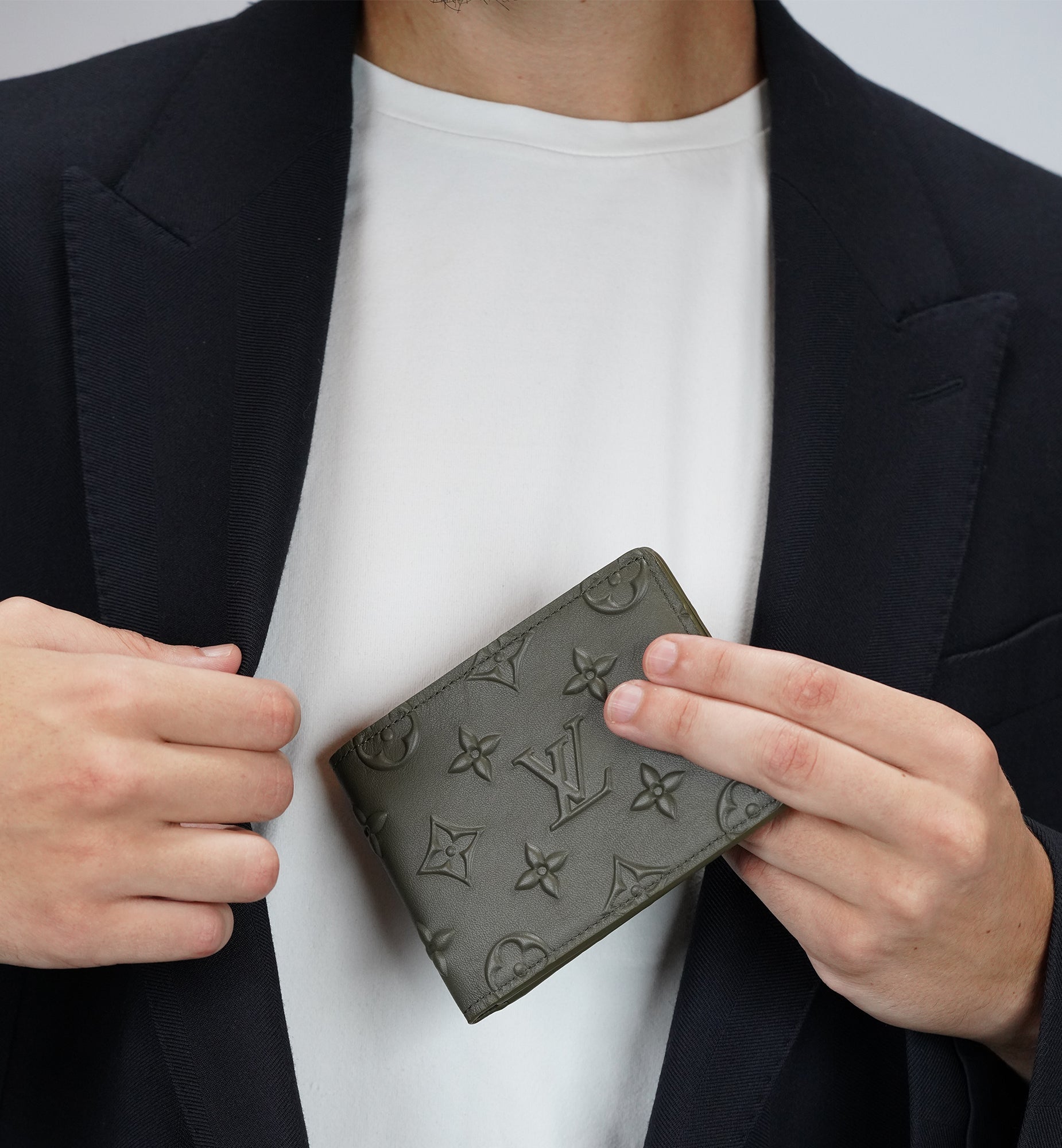 Louis Vuitton Slender Wallet Monogram Seal Khaki In Leather