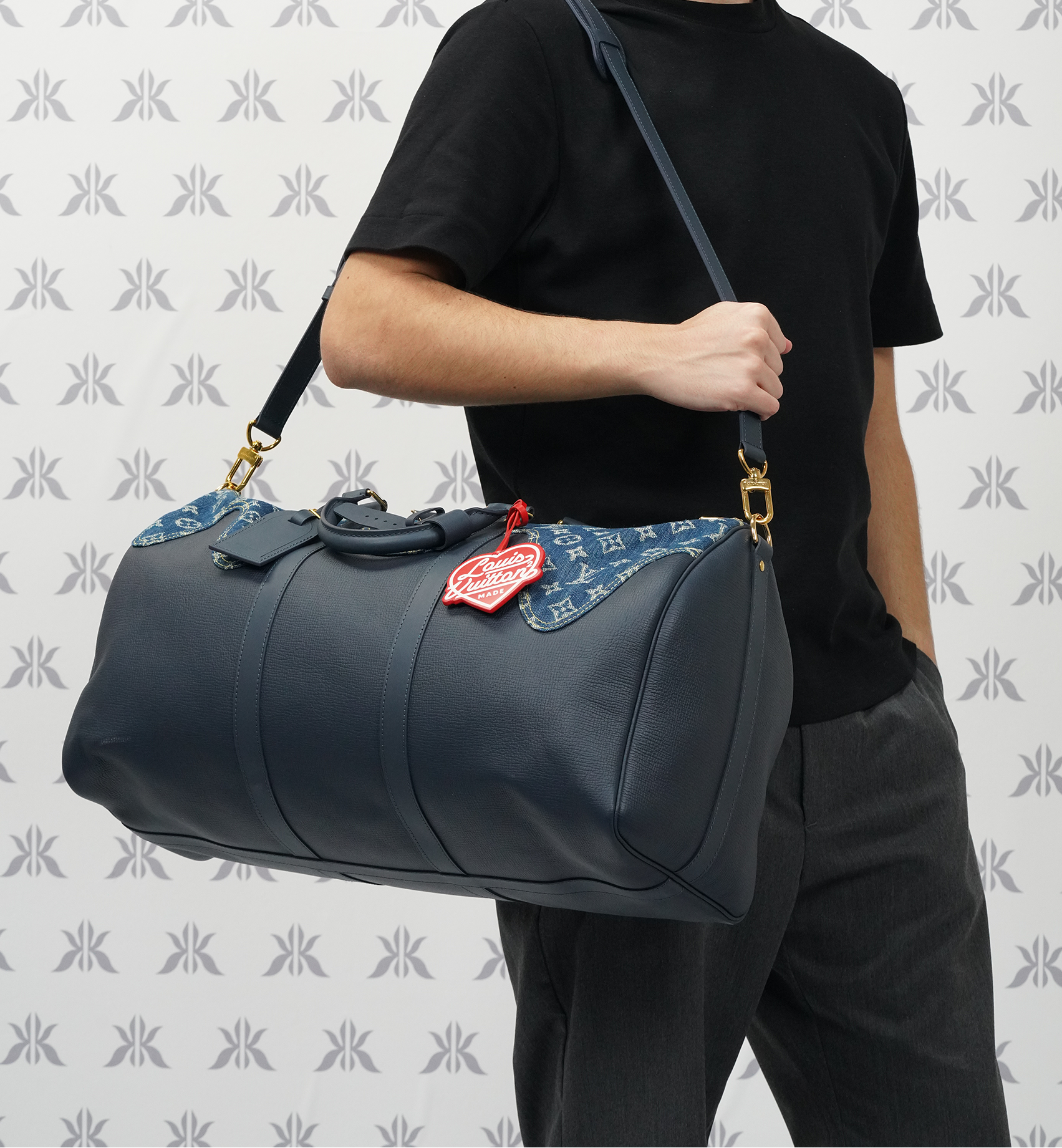 Louis Vuitton Virgil Abloh Nigo Blue Monogram Denim Drip & Tuairillon Keepall Bandouliere 50 Limited Edition
