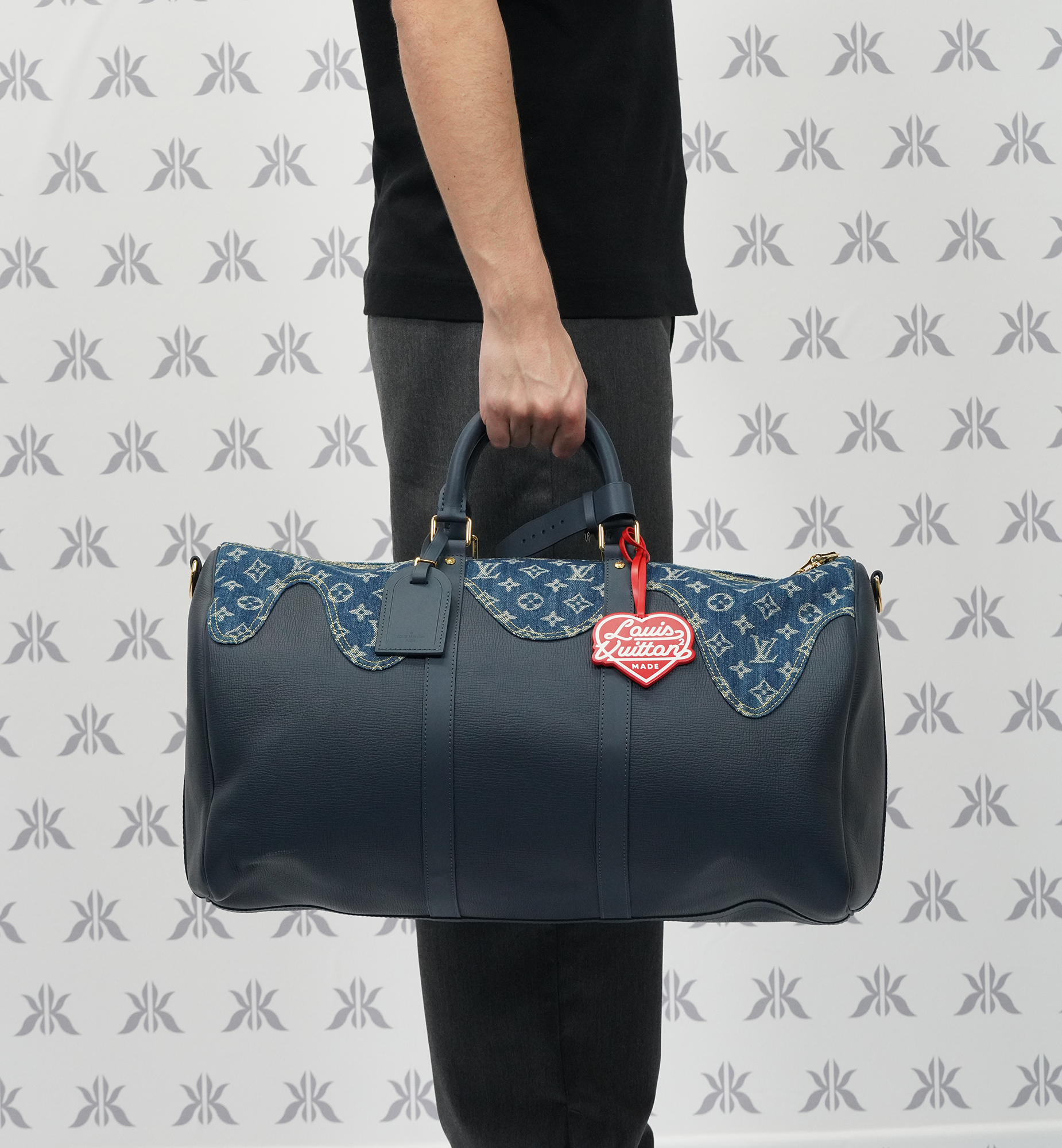 Louis Vuitton Virgil Abloh Nigo Blue Monogram Denim Drip & Tuairillon Keepall Bandouliere 50 Limited Edition