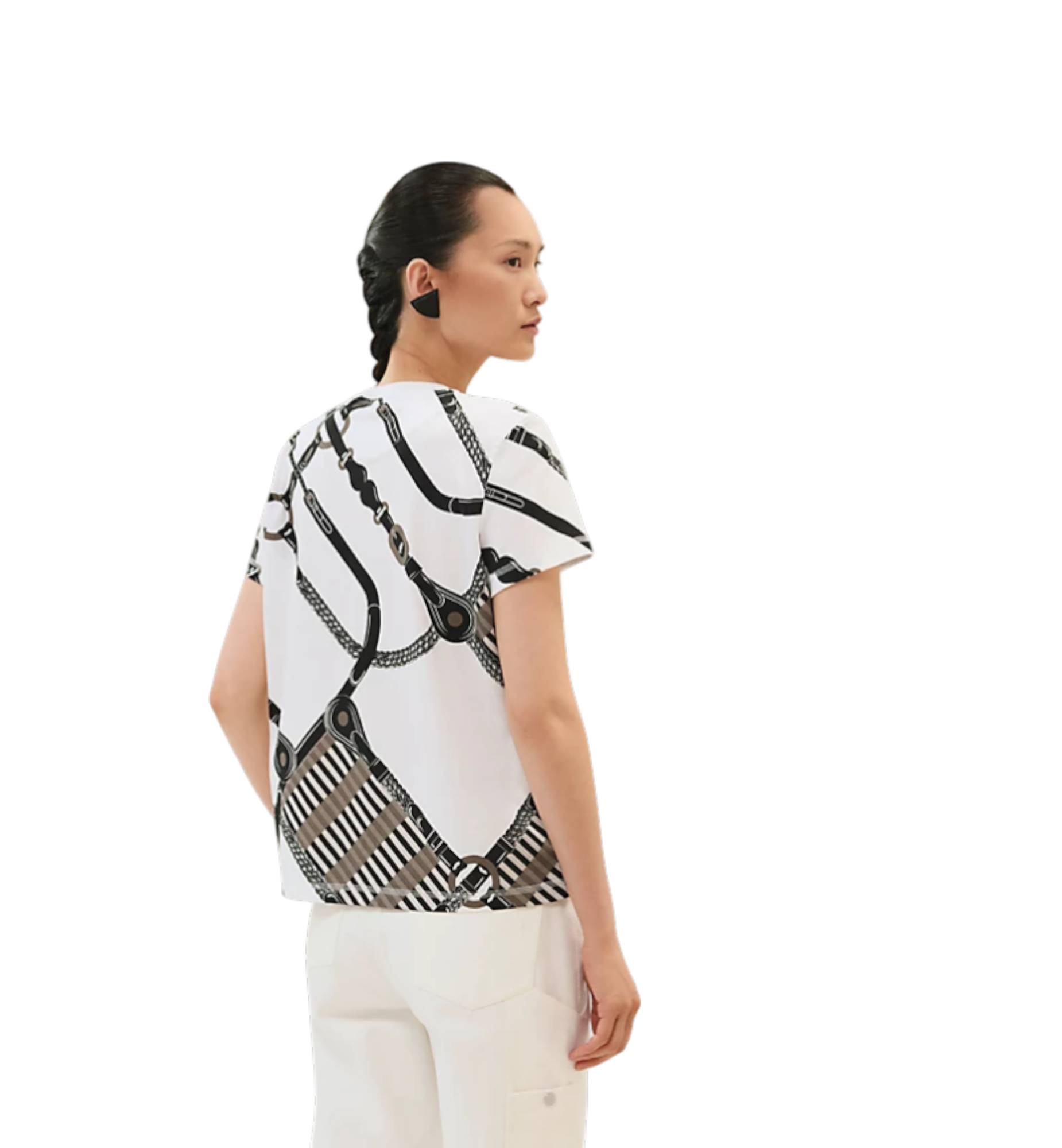 Hermès Droit Imprime Coaching Remix" Straight T-Shirt Blanc Cassé