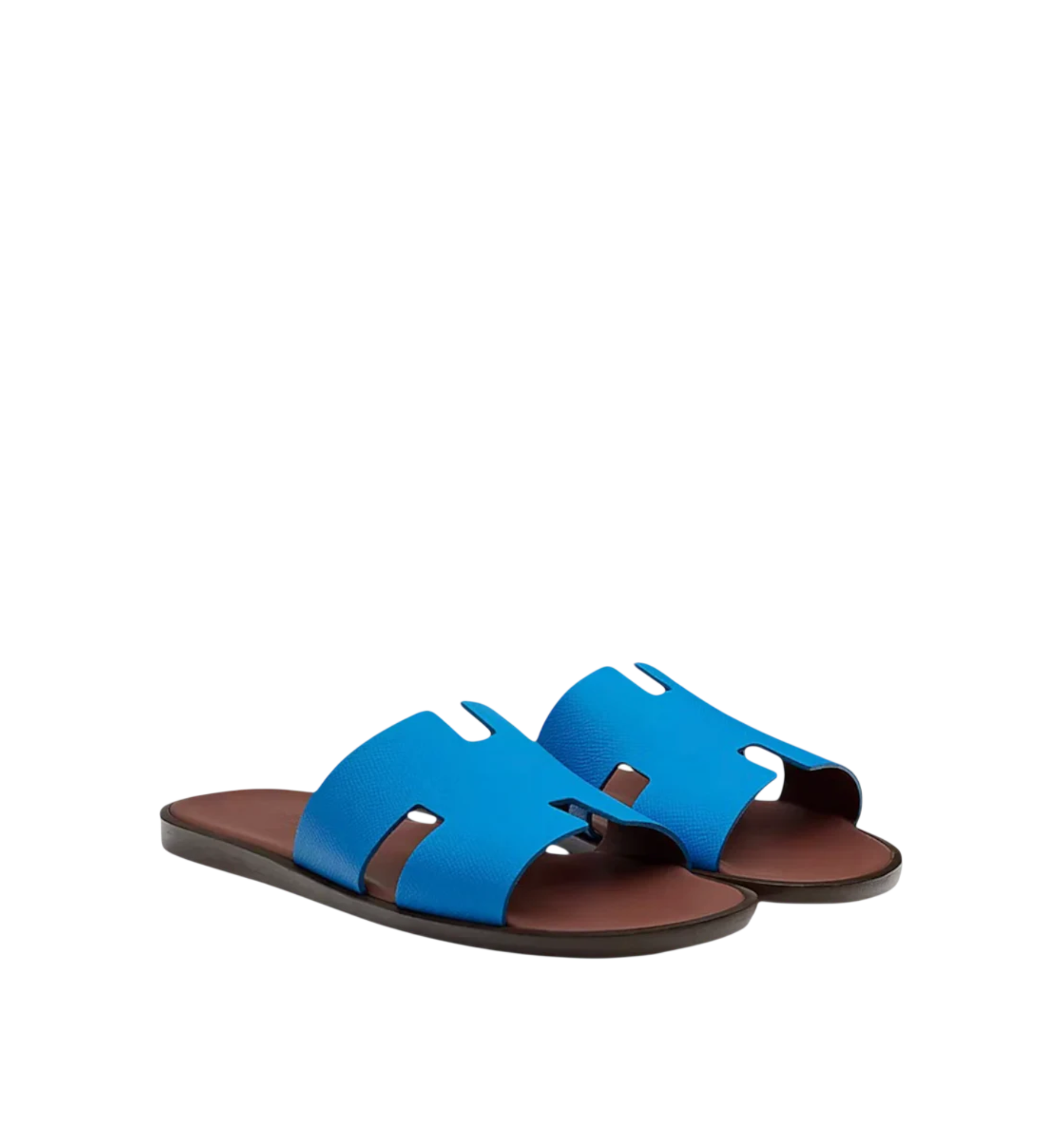 Hermès Izmir Sandals Bleu Santorin | Brun Acajou Epsom
