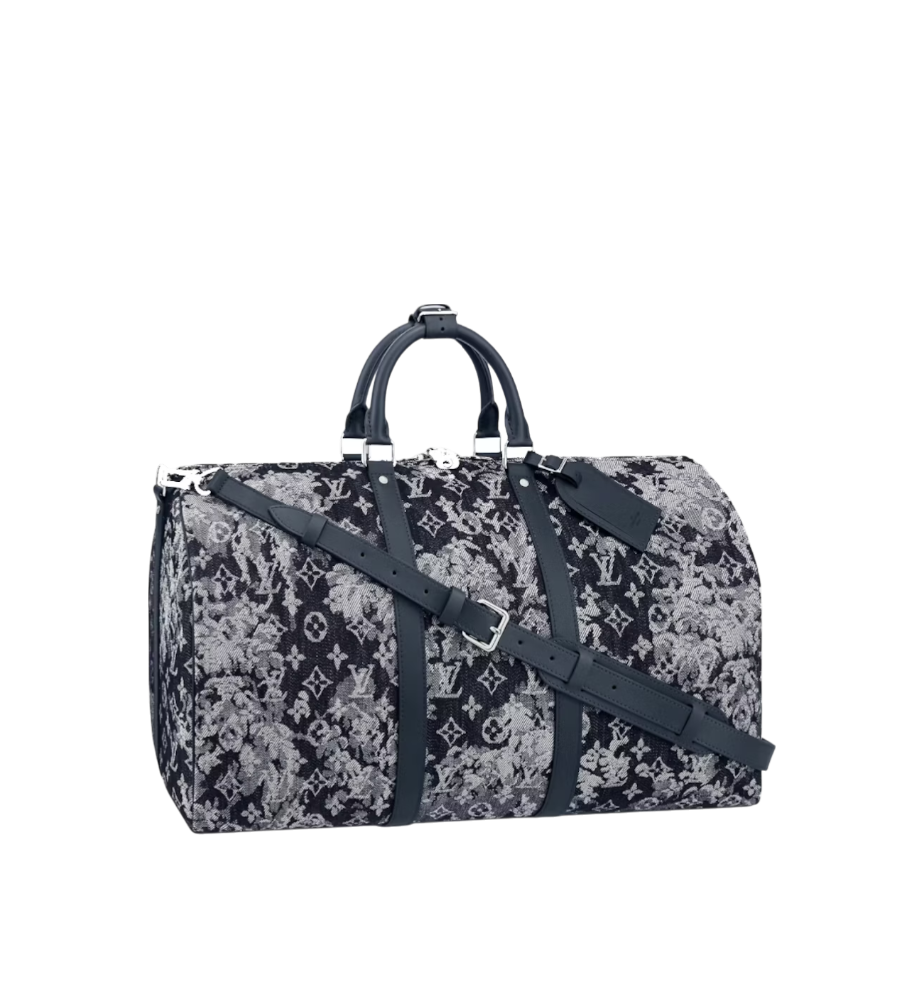 Louis Vuitton Virgil Abloh Dark Blue and White Monogram Tapestry Canvas Keepall Bandouliere 50