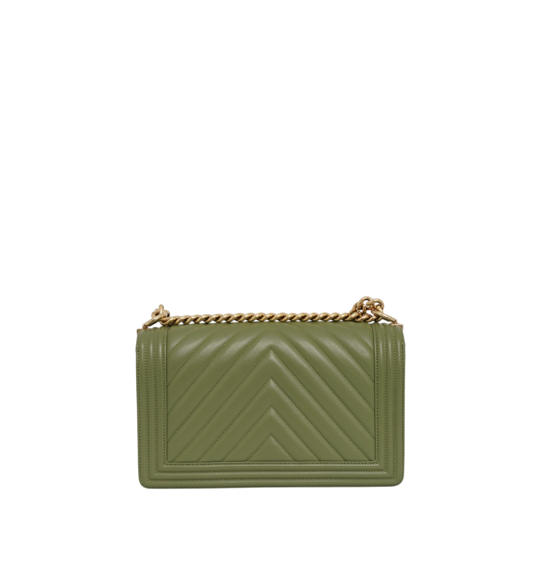 Chanel Caviar Chevron Quilted Medium Boy Flap Green GHW