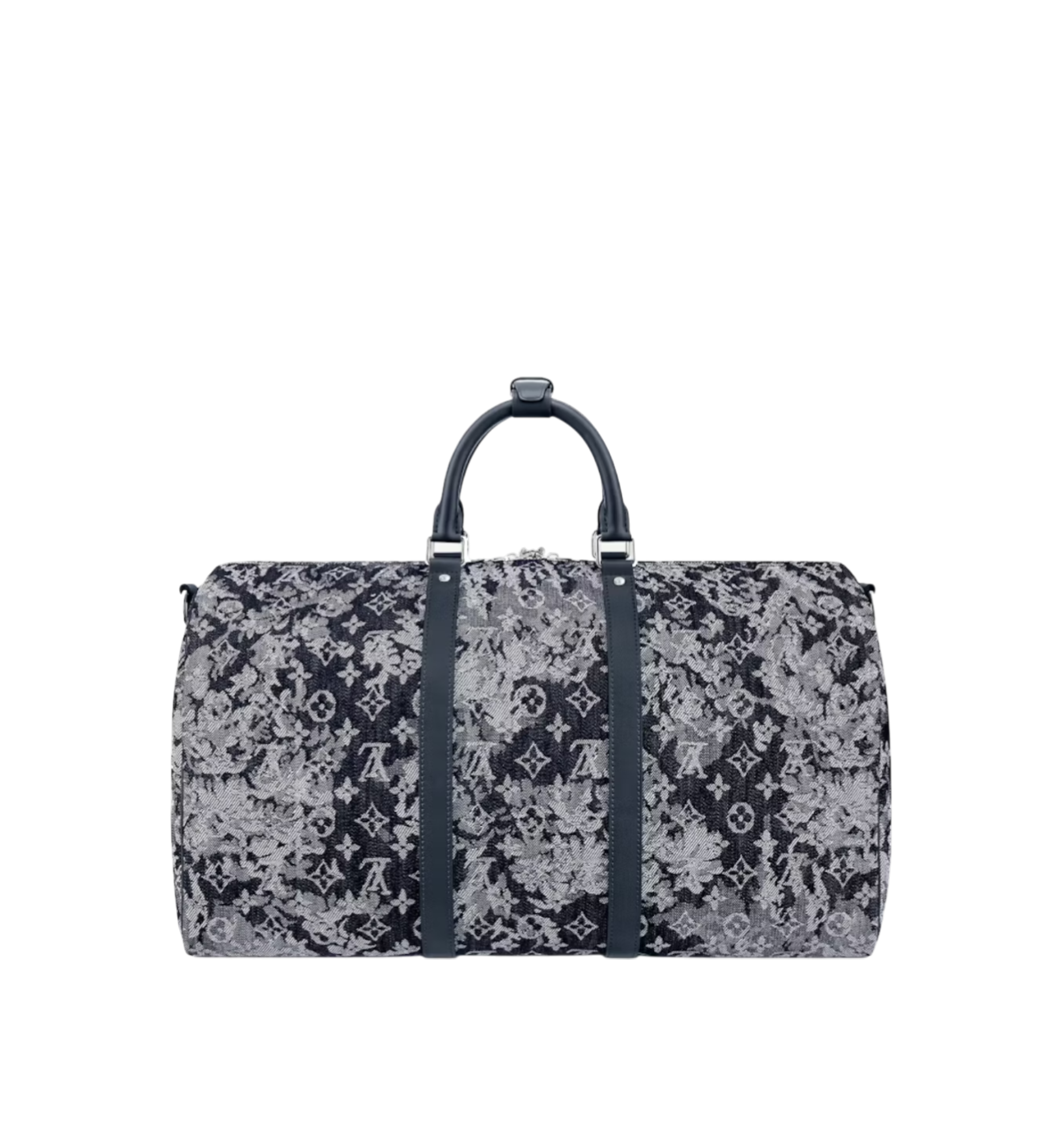 Louis Vuitton Virgil Abloh Dark Blue and White Monogram Tapestry Canvas Keepall Bandouliere 50