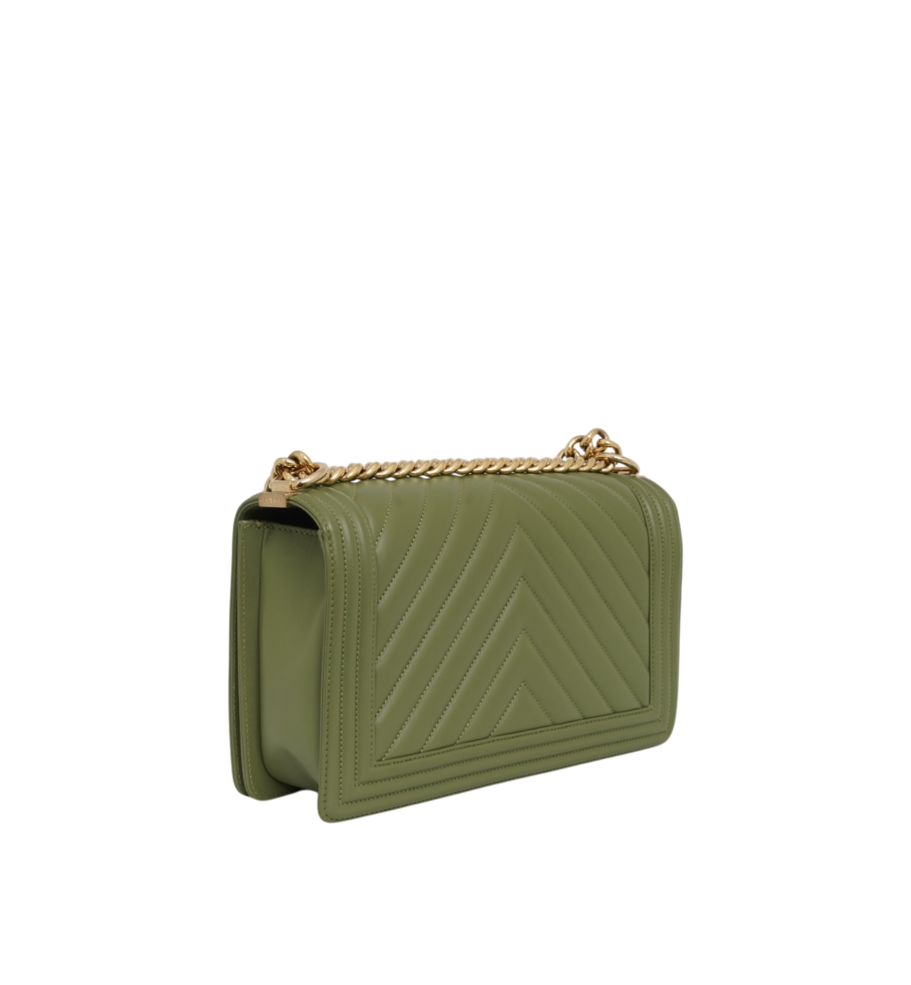 Chanel Caviar Chevron Quilted Medium Boy Flap Green GHW