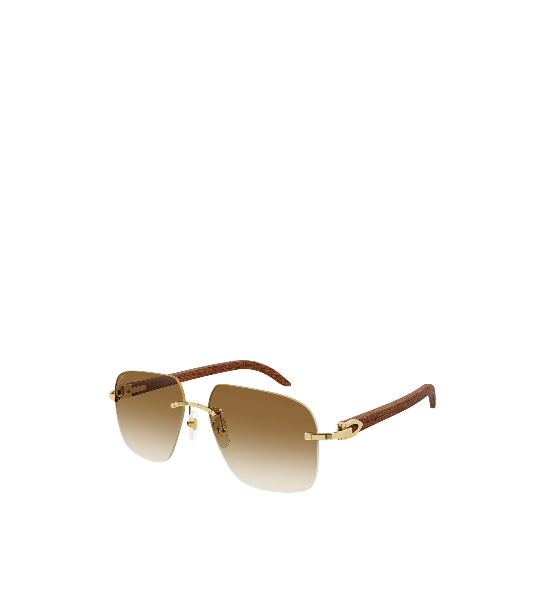 Cartier Sunglasses Wood Rimless Rectangle Frame Brown/Gold Ref. CT0041RS