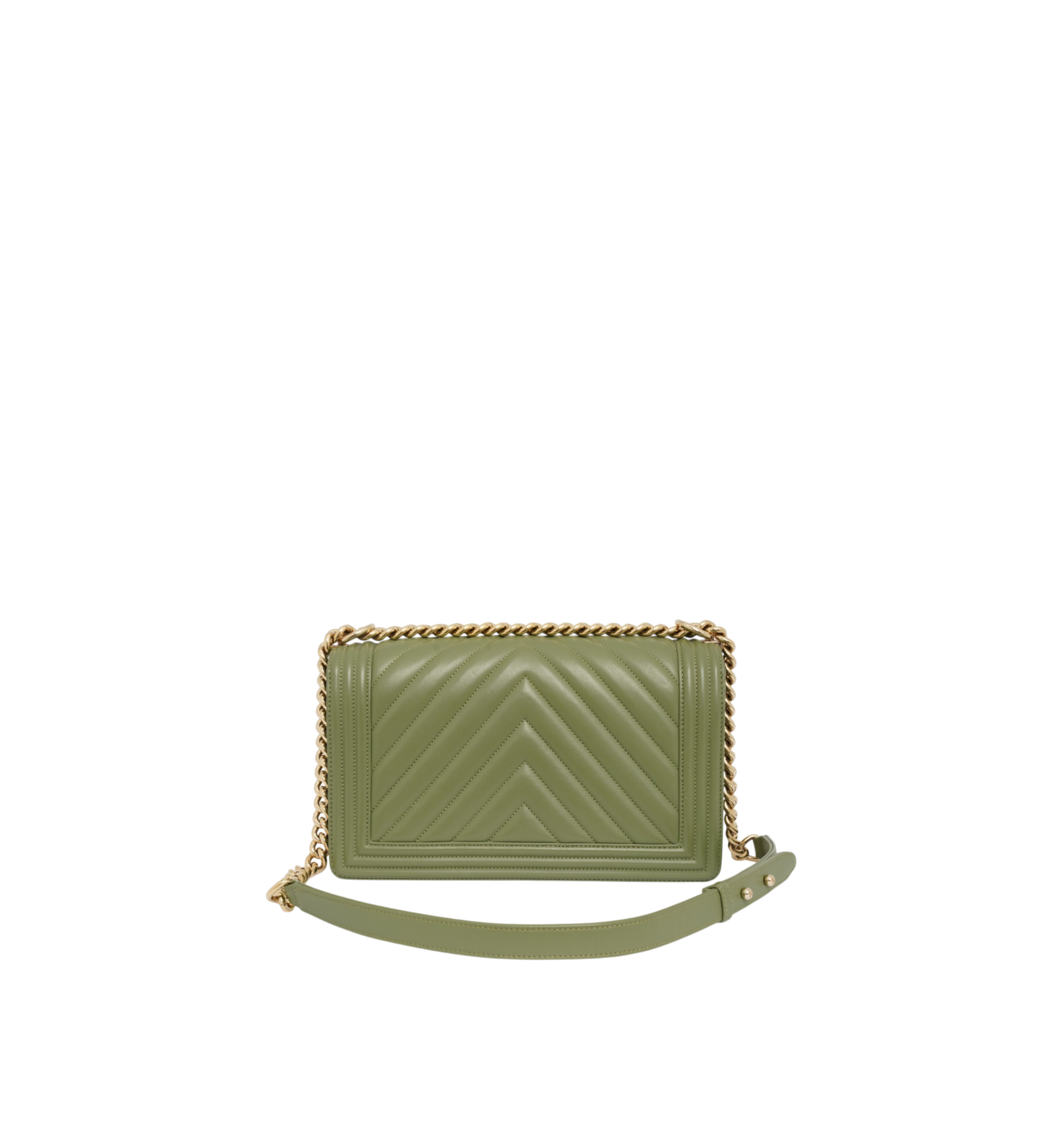 Chanel Caviar Chevron Quilted Medium Boy Flap Green GHW