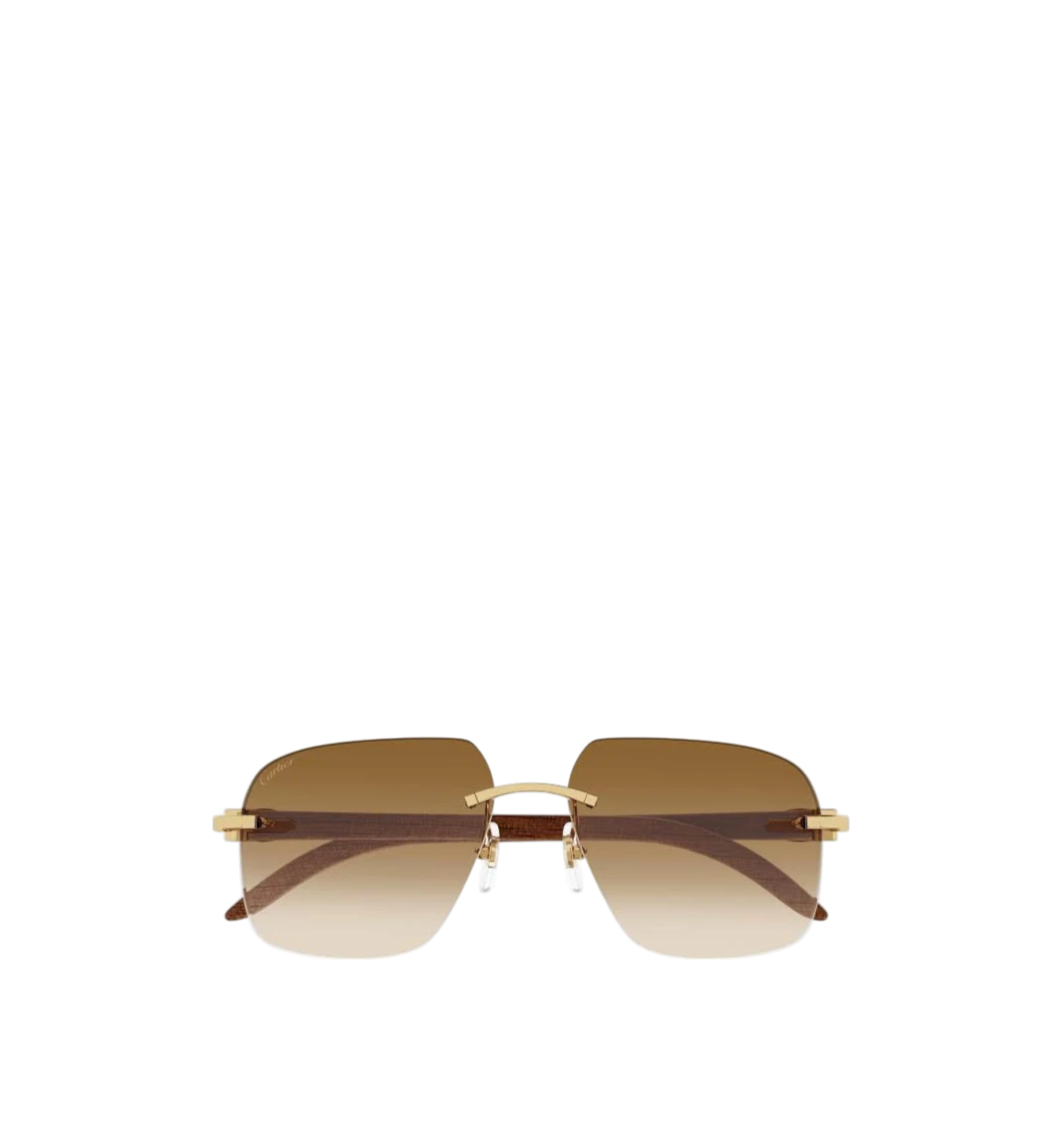 Cartier Sunglasses Wood Rimless Rectangle Frame Brown/Gold Ref. CT0041RS