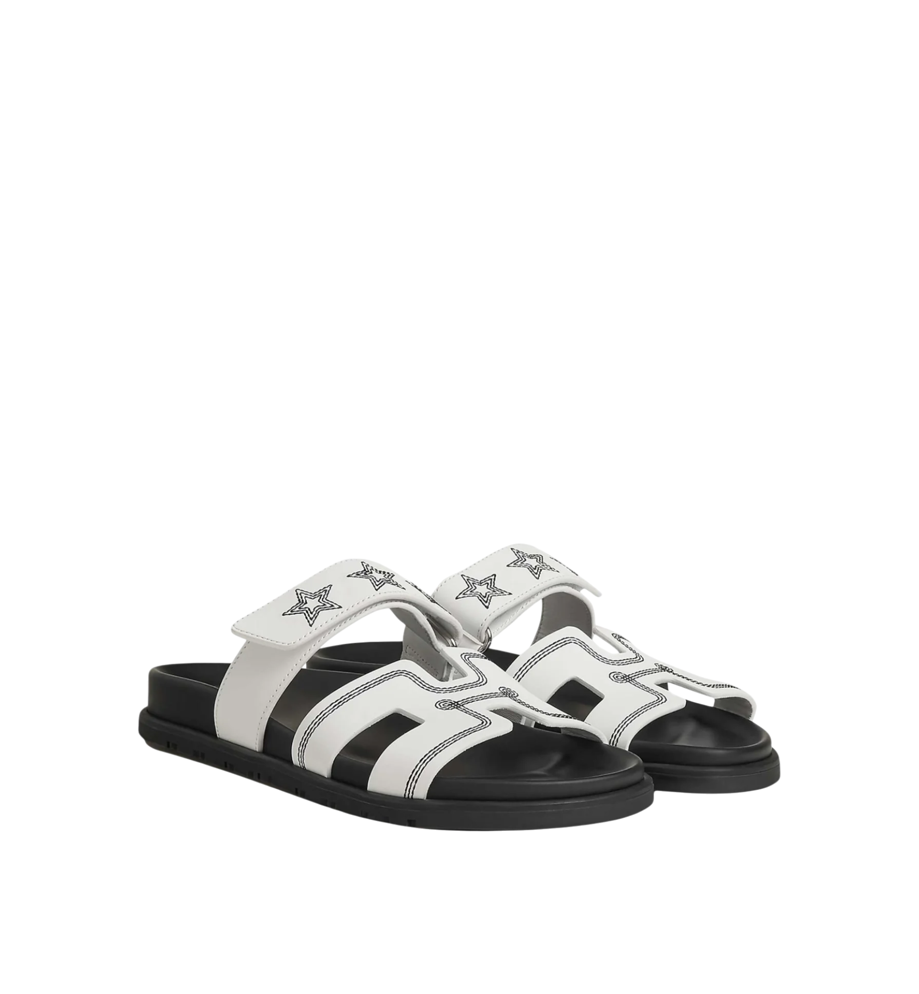 Hermès Chypre Sandal Embroidered Calfskin Stars | White