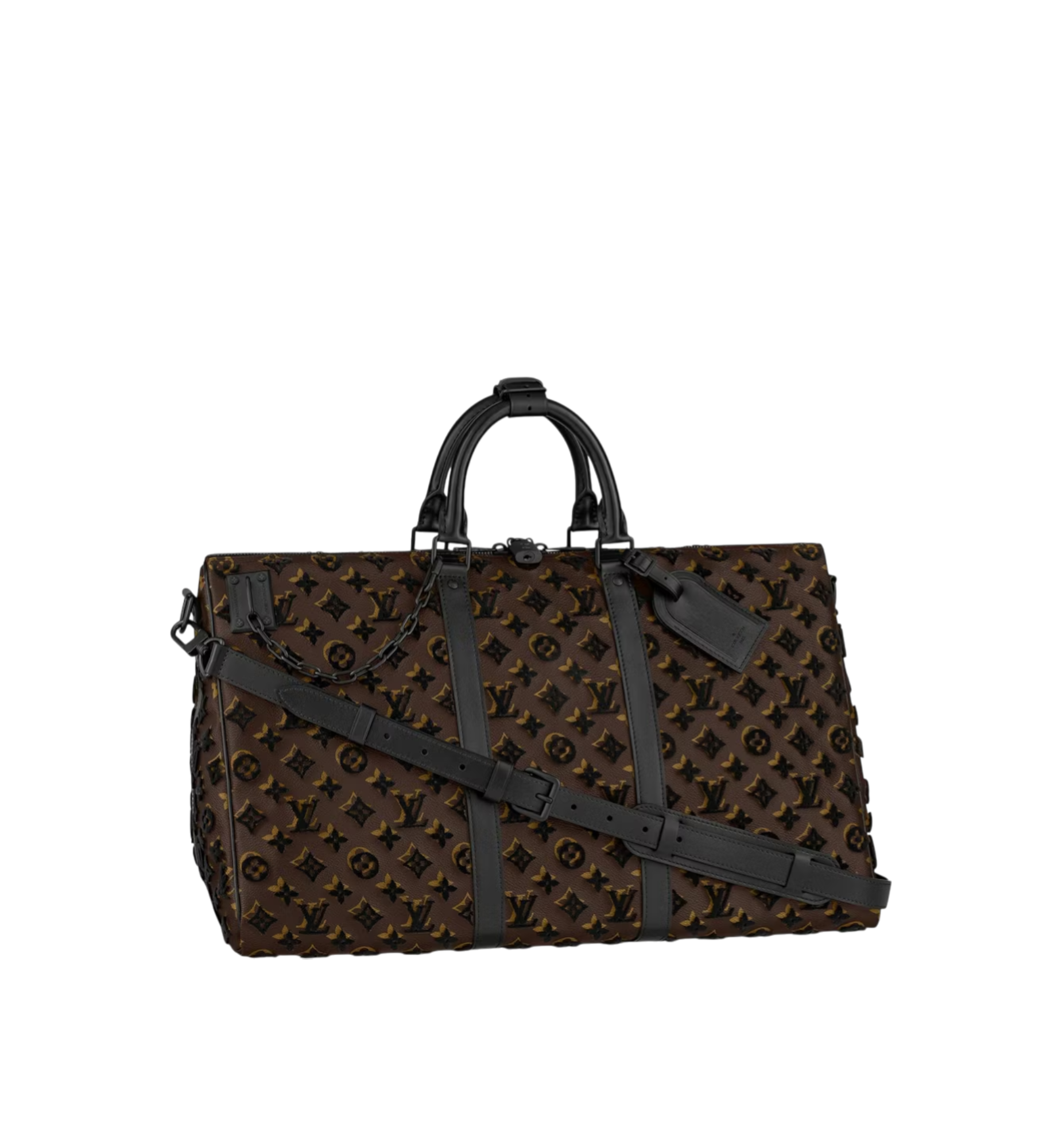 Louis Vuitton Monogram Tuffetage Keepall Triangle Bandouliere 50 Black