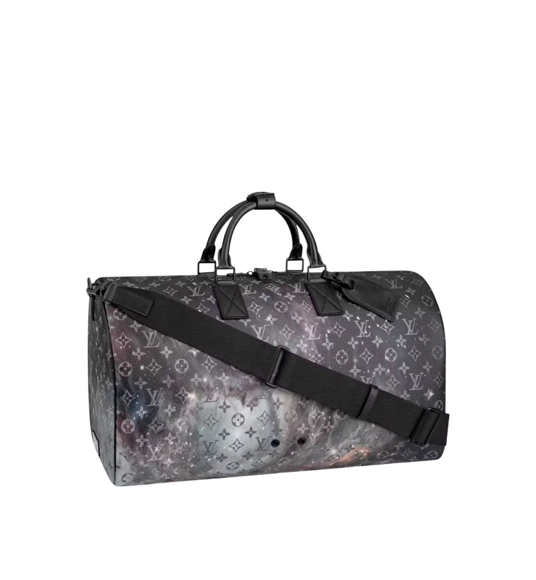 Louis Vuitton Keepall 50 Galaxy Travel Bag Grey Monogram Canvas & Black Leather