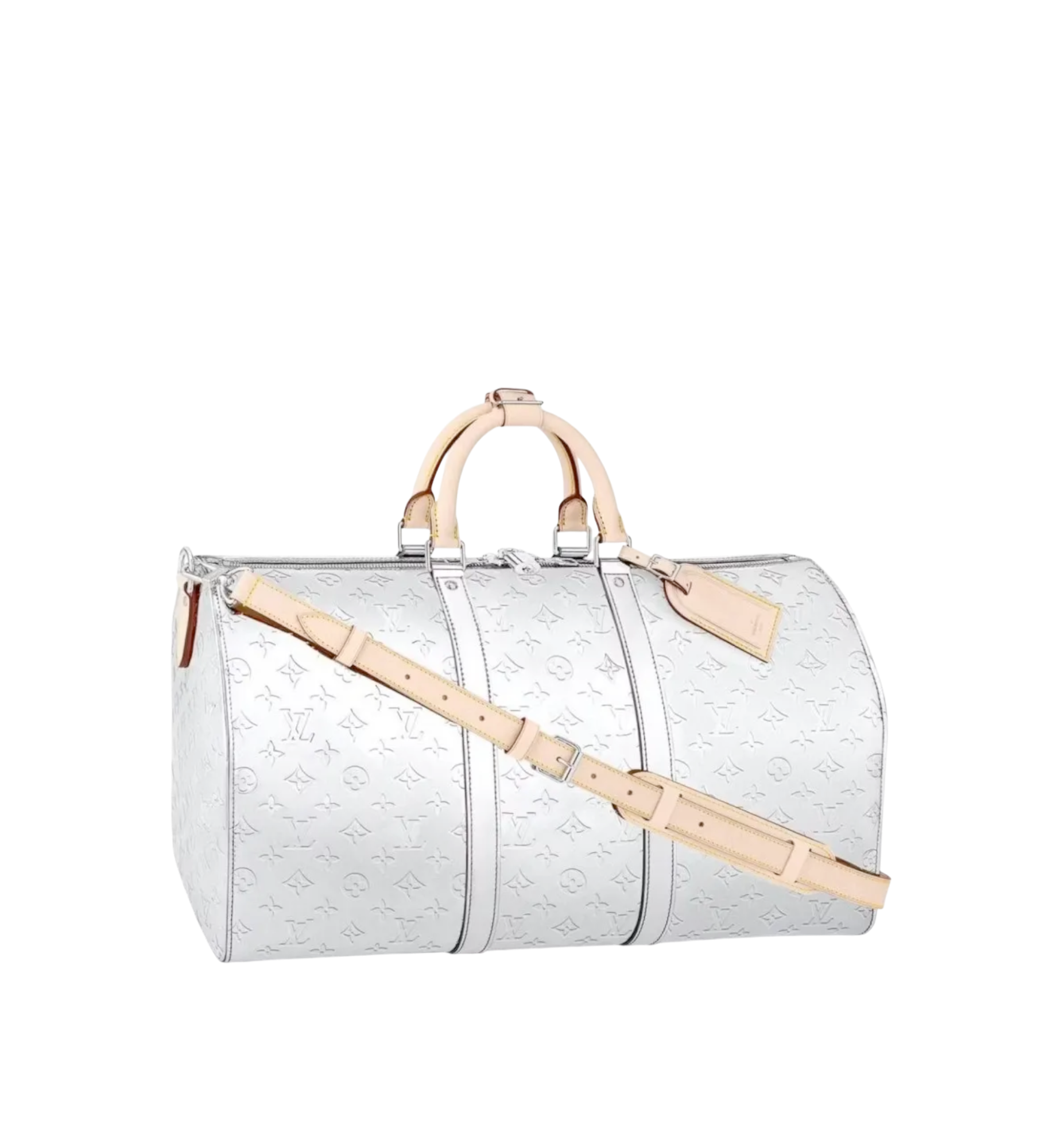 Louis Vuitton Virgil Abloh Silver Monogram Mirror Canvas Keepall Bandoulière 50 Silver Hardware, 2021