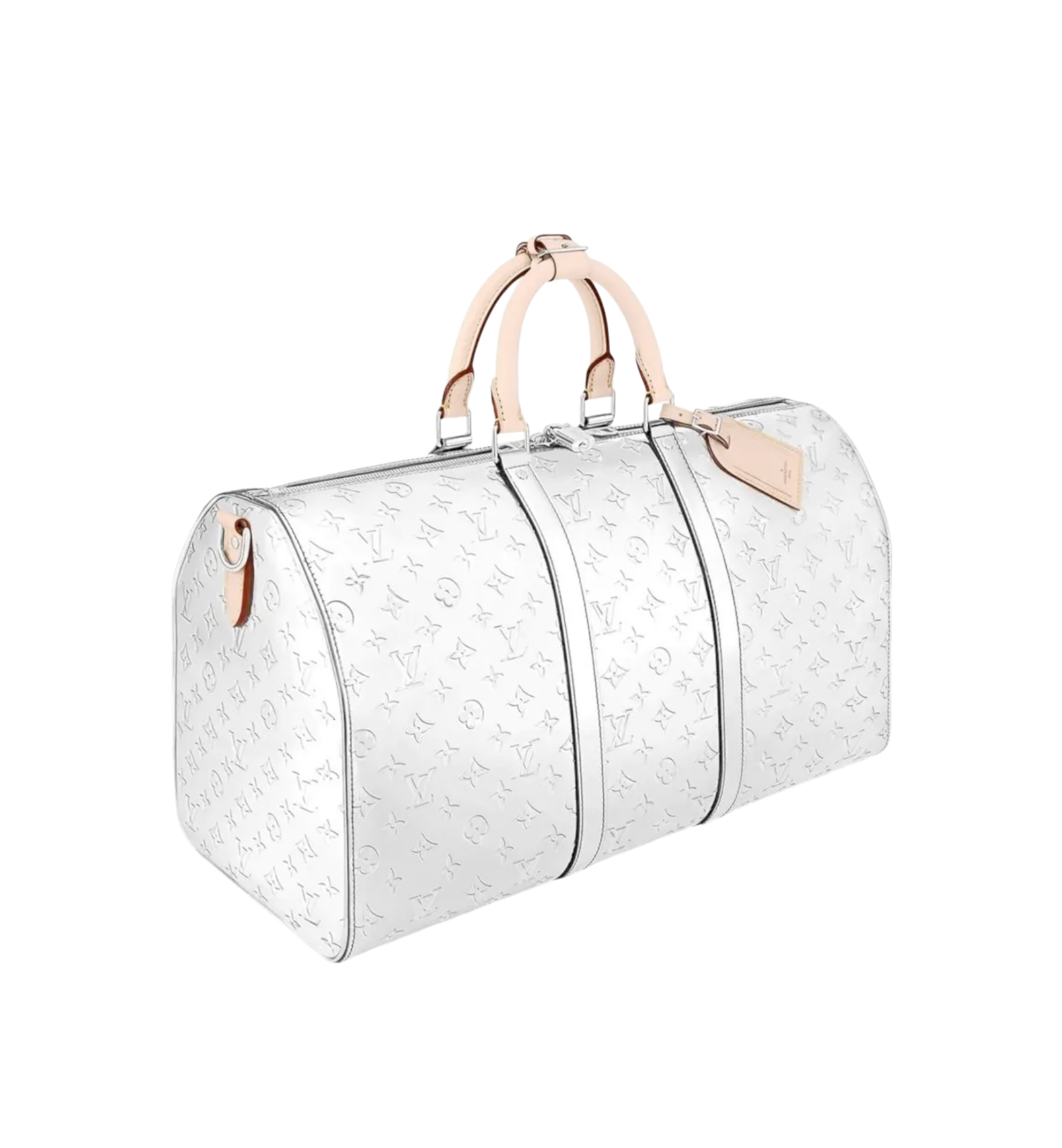 Louis Vuitton Virgil Abloh Silver Monogram Mirror Canvas Keepall Bandoulière 50 Silver Hardware, 2021