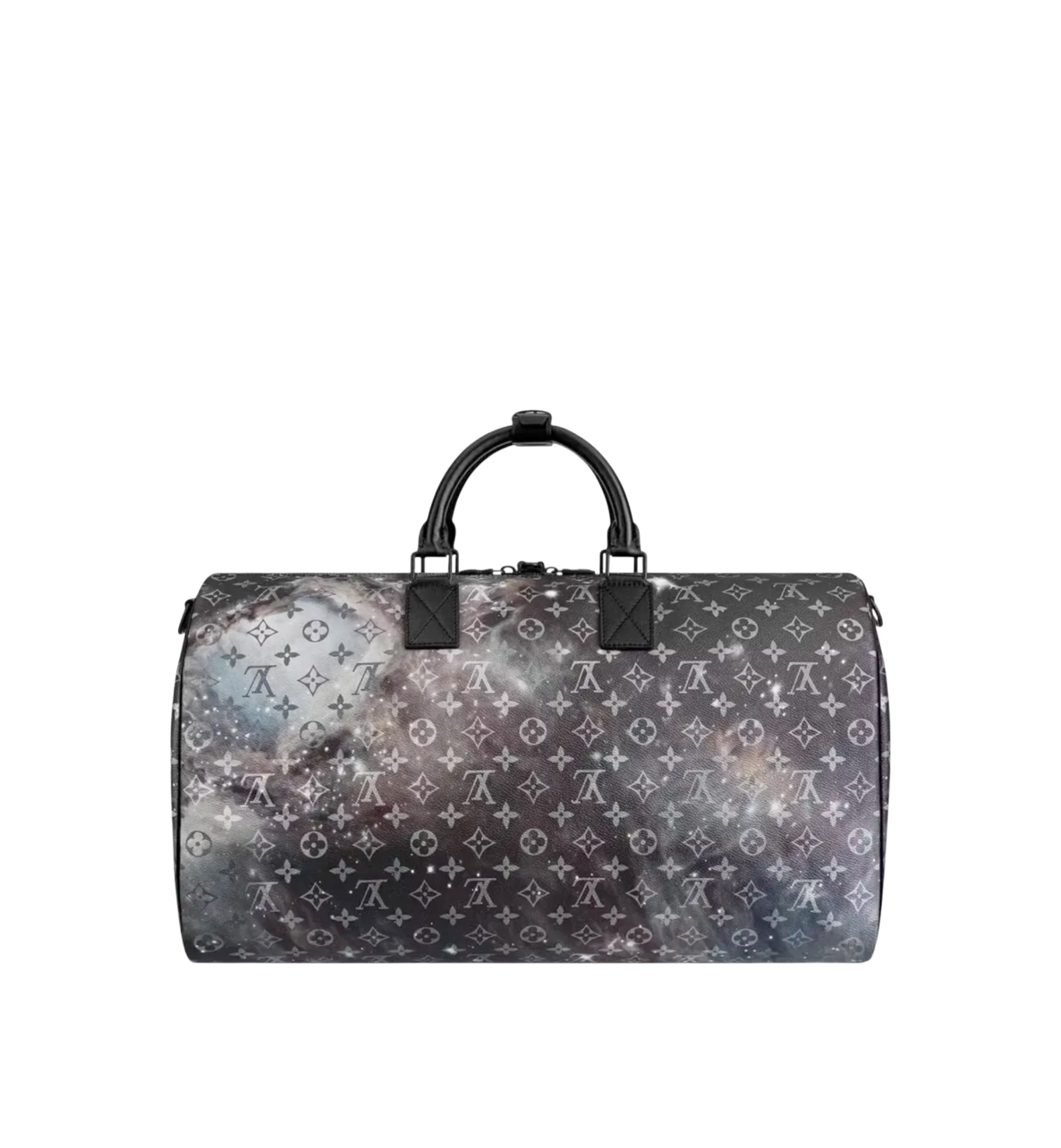 Louis Vuitton Keepall 50 Galaxy Travel Bag Grey Monogram Canvas & Black Leather